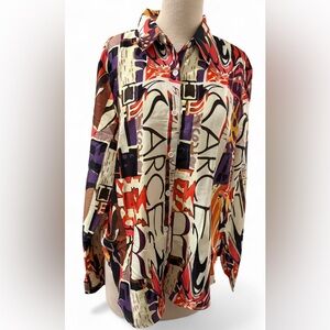 Geometric Vibrant Print Long Sleeve Button Down Shirt Women’s Size XXL